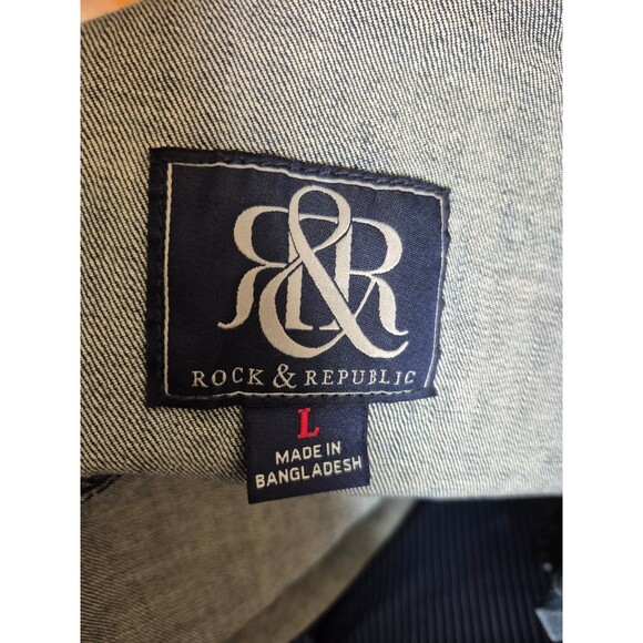 Rock & Republic Denim Vest Star Print Raw Edge Rocker Vest Medium Denim Sz L - Picture 5 of 6